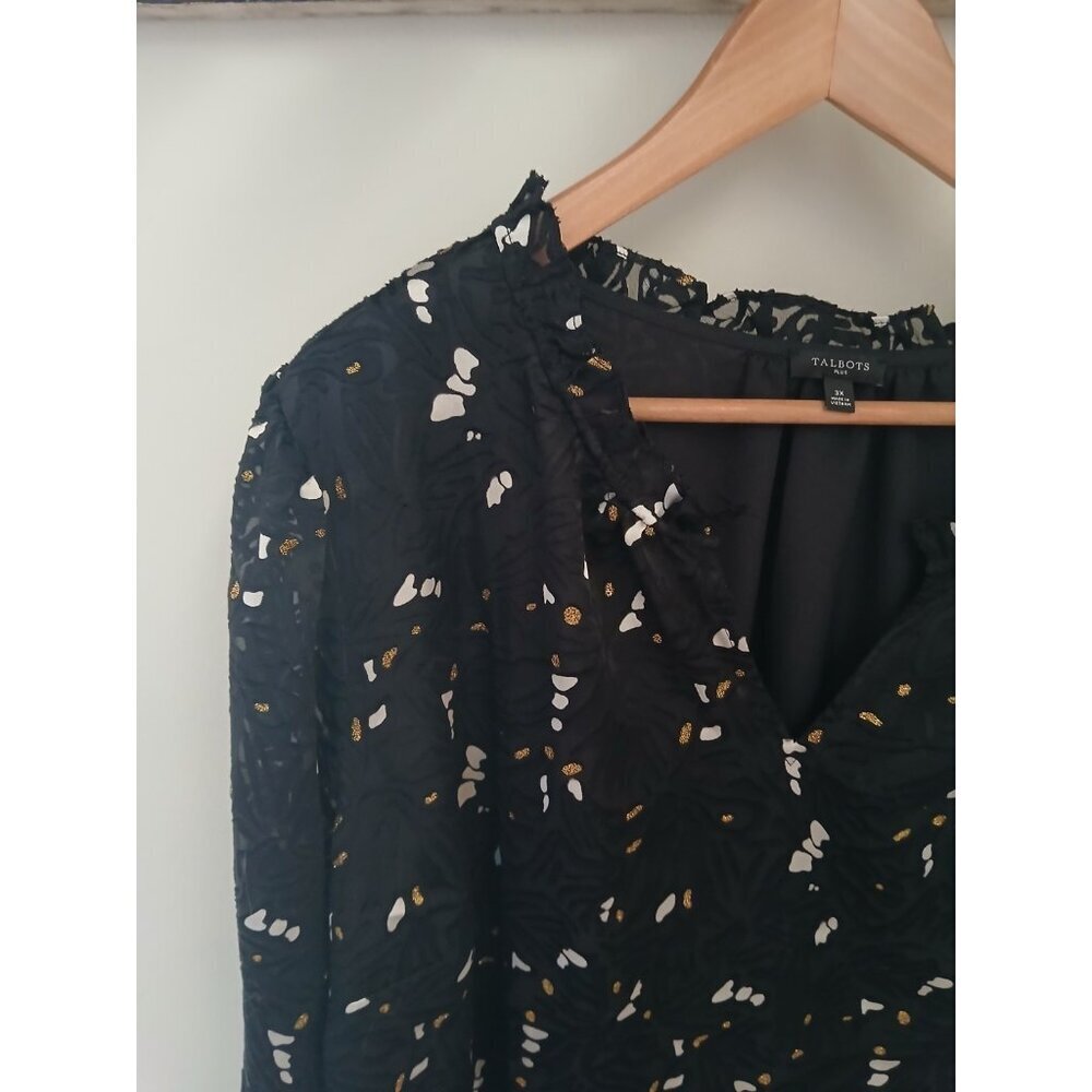 Talbots Plus Burnout Velvet Popover Top - Picture 3 of 13